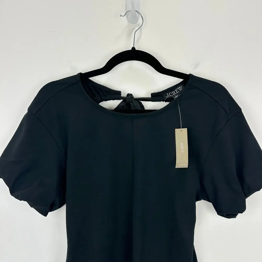 J.Crew Open Back Puff Sleeve Top Stretch Cotton Satin Bow Preppy Small NWT